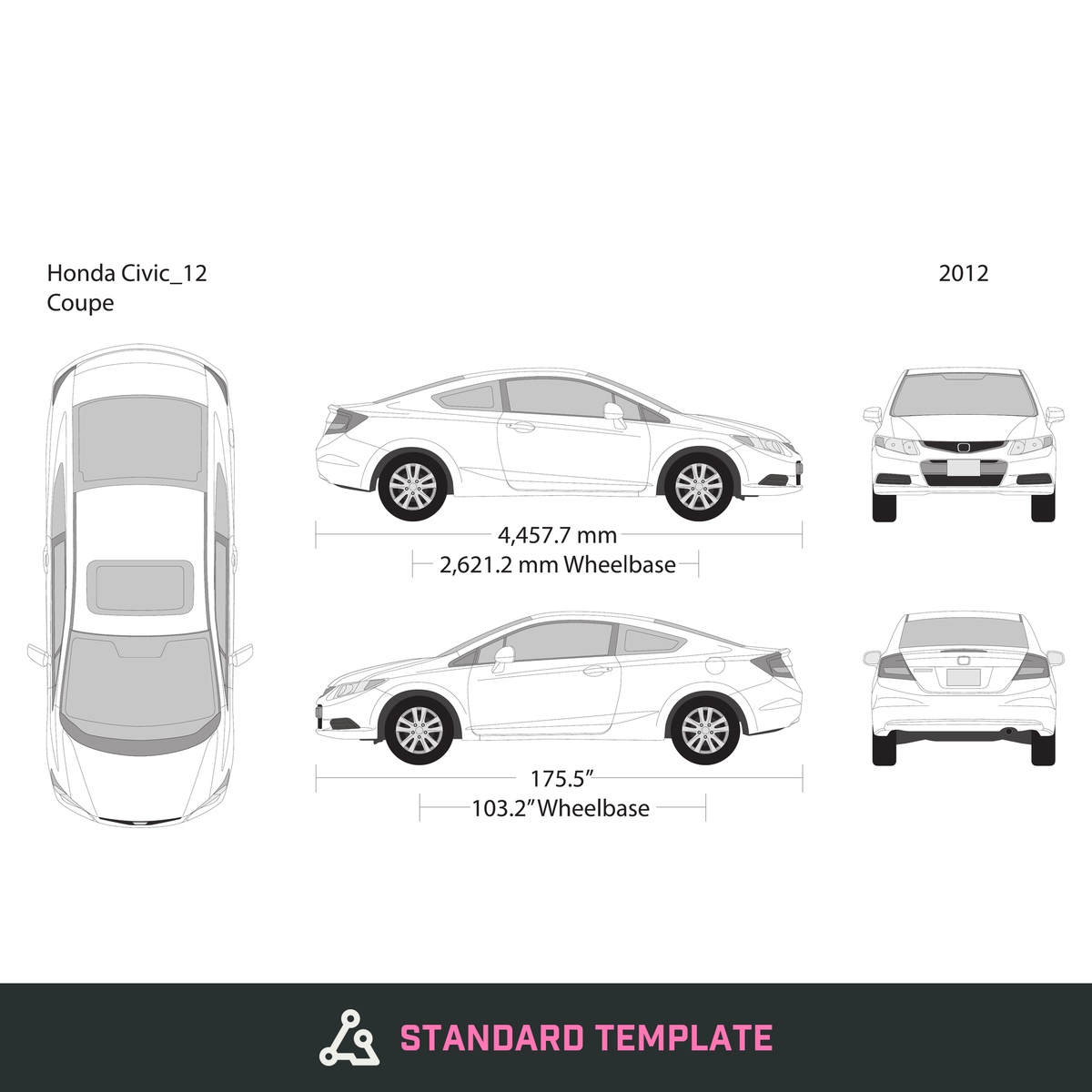 2012 Honda Civic Coupe vector wrap template, Design-Ready PDF - GravBase