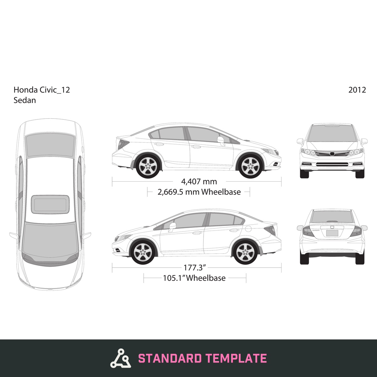 2012 Honda Civic Sedan vector wrap template, Design-Ready PDF - GravBase
