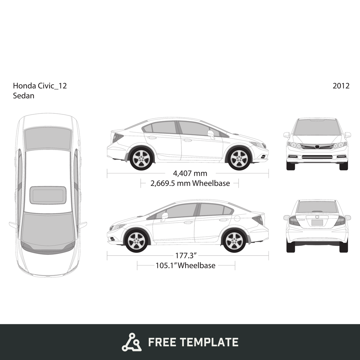 2012 Honda Civic Sedan free vector vehicle wrap template - GravBase