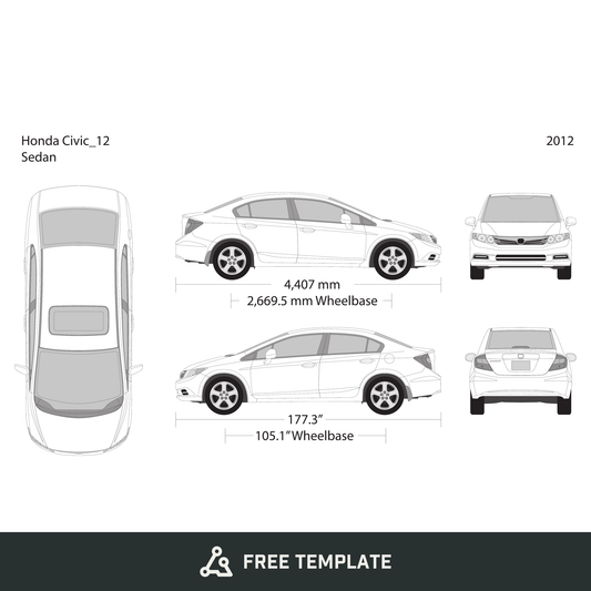 2012 Honda Civic Sedan free vector vehicle wrap template - GravBase