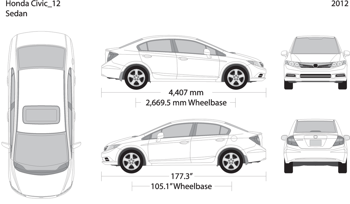 2012 Honda Civic Sedan V12 Vehicle Wrap Template