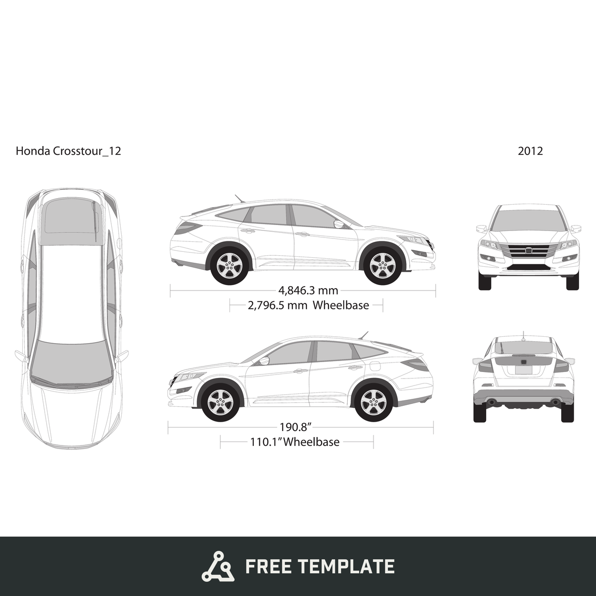 2012 Honda Crosstour free vector vehicle wrap template - GravBase