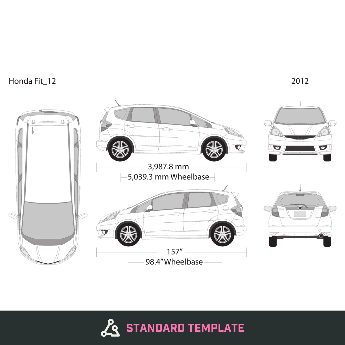 2012 Honda Fit vector wrap template, Design-Ready PDF - GravBase