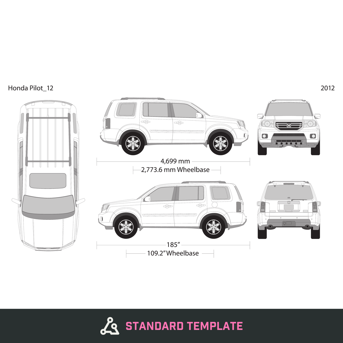 2012 Honda Pilot vector wrap template, Design-Ready PDF - GravBase