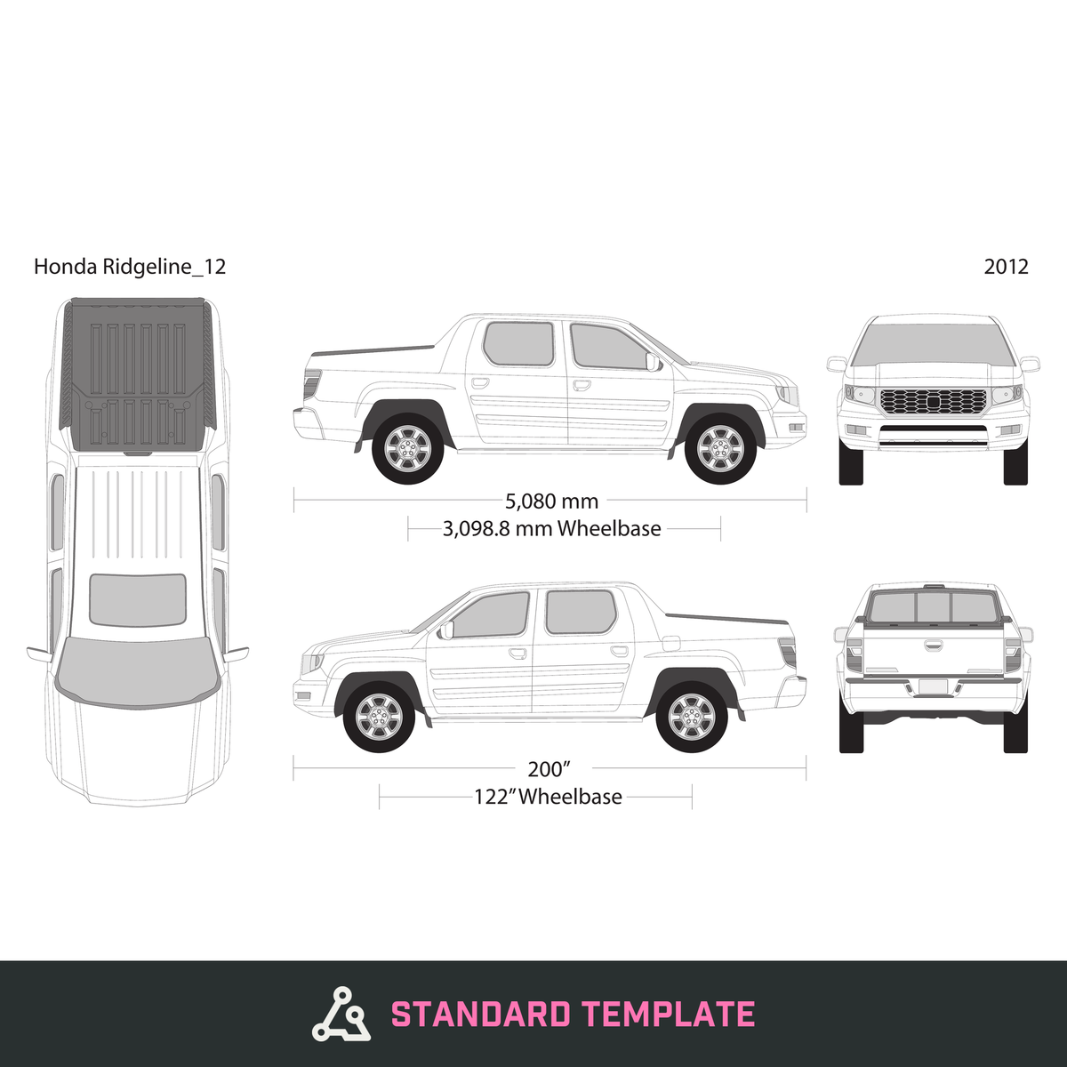 2012 Honda Ridgeline vector wrap template, Design-Ready PDF - GravBase