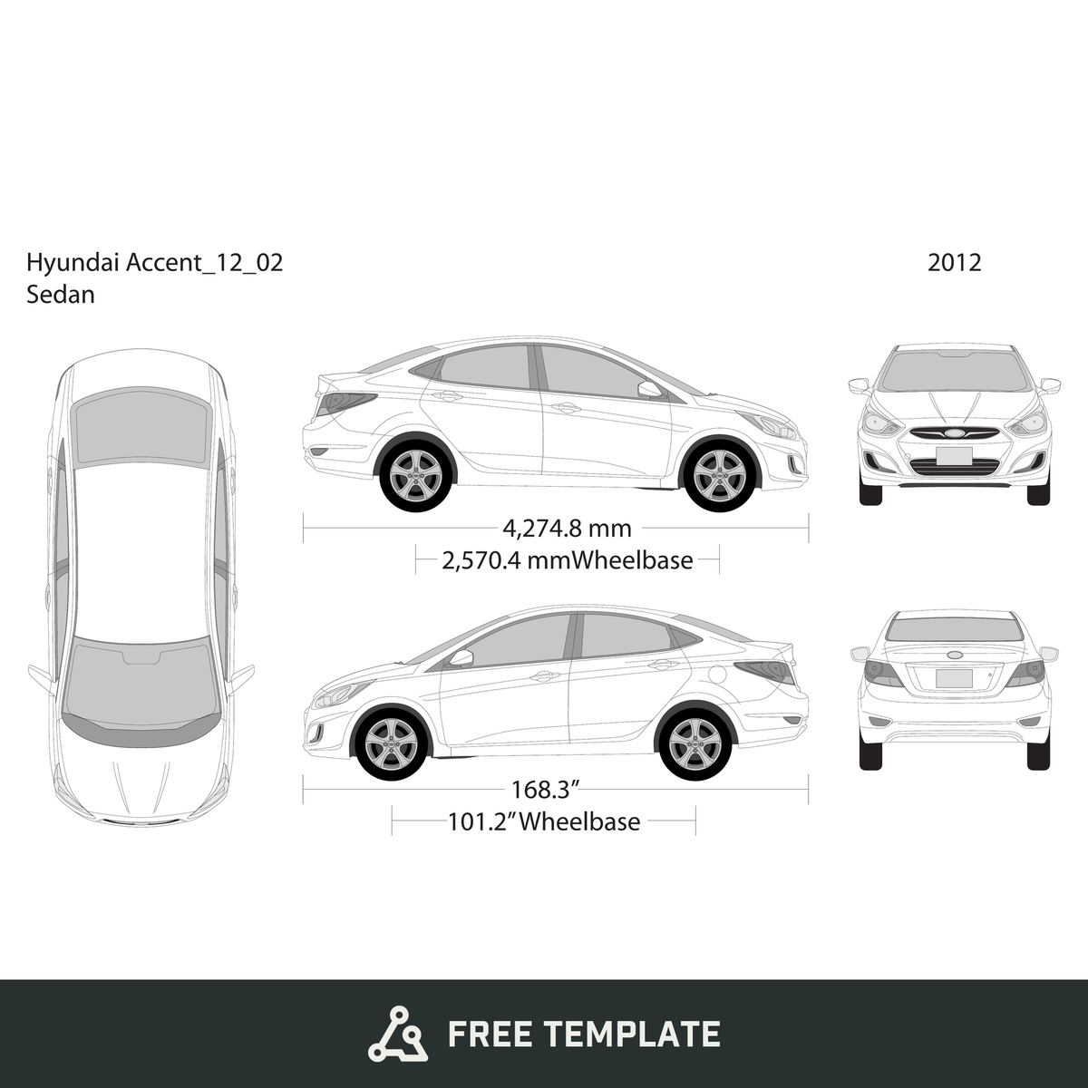 2012 Hyundai Accent Sedan free vector vehicle wrap template - GravBase