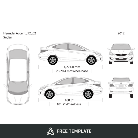2012 Hyundai Accent Sedan free vector vehicle wrap template - GravBase