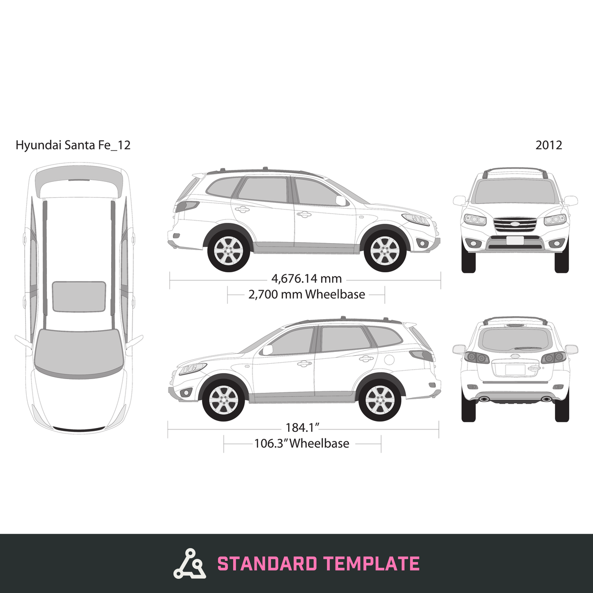 2012 Hyundai Santa Fe vector wrap template, Design-Ready PDF - GravBase