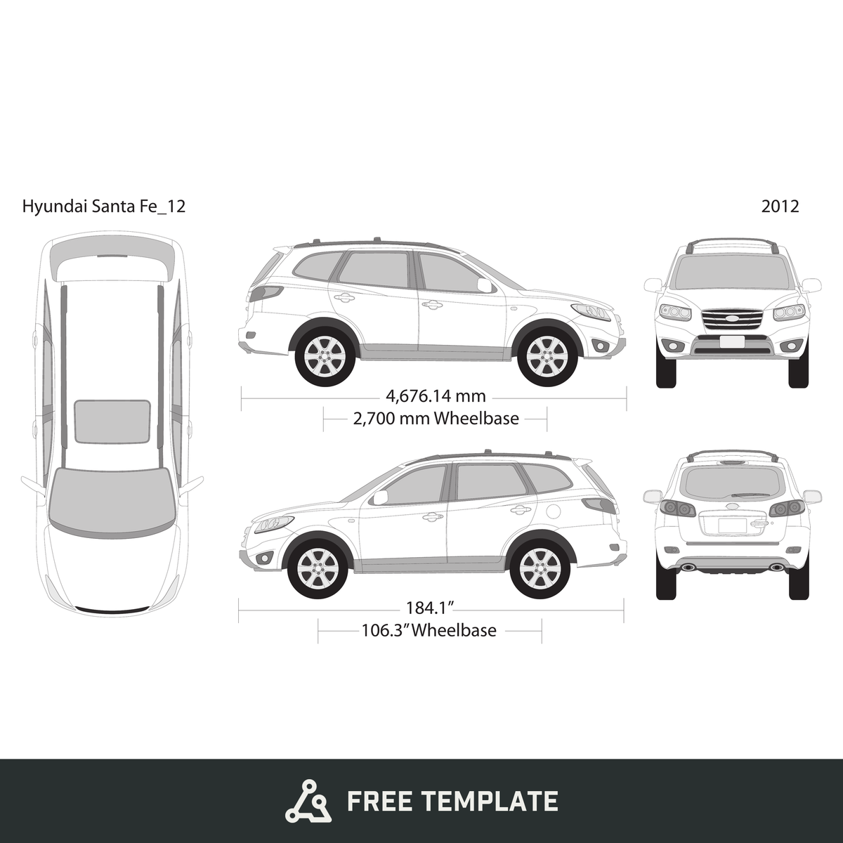 2012 Hyundai Santa Fe free vector vehicle wrap template - GravBase