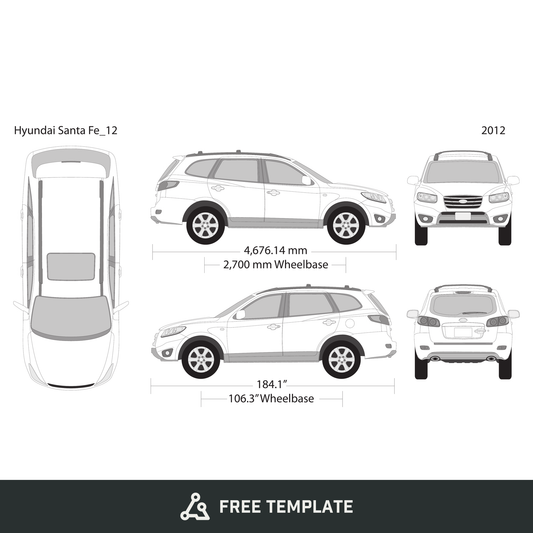 2012 Hyundai Santa Fe free vector vehicle wrap template - GravBase