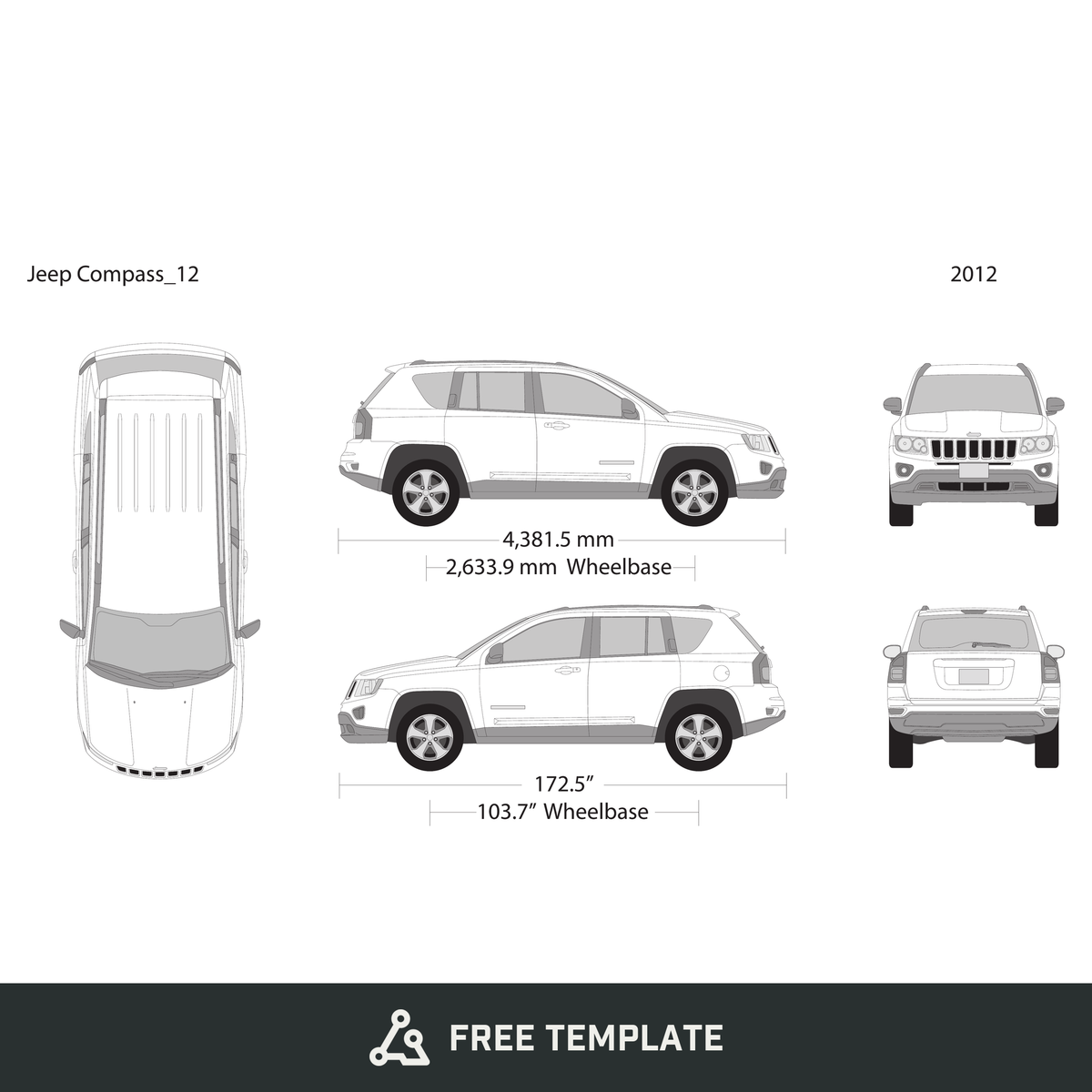2012 Jeep Compass free vector vehicle wrap template - GravBase