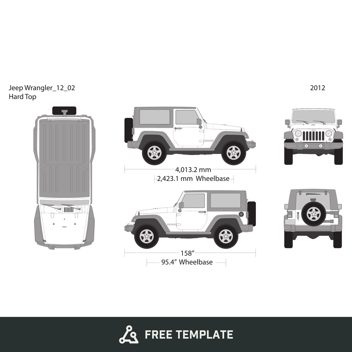 2012 Jeep Wrangler free vector vehicle wrap template - GravBase