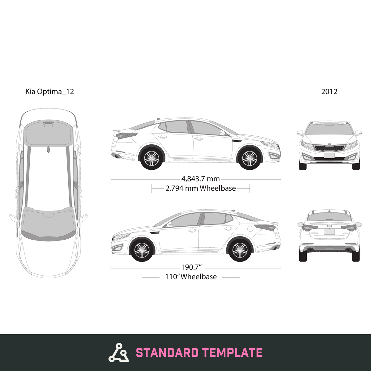 2012 Kia Optima vector wrap template, Design-Ready PDF - GravBase