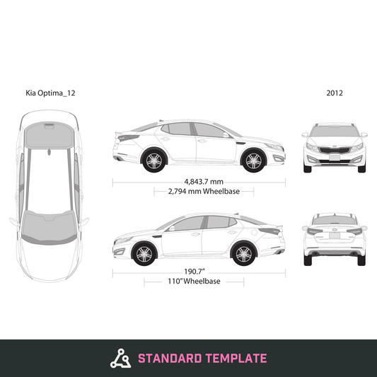 2012 Kia Optima vector wrap template, Design-Ready PDF - GravBase