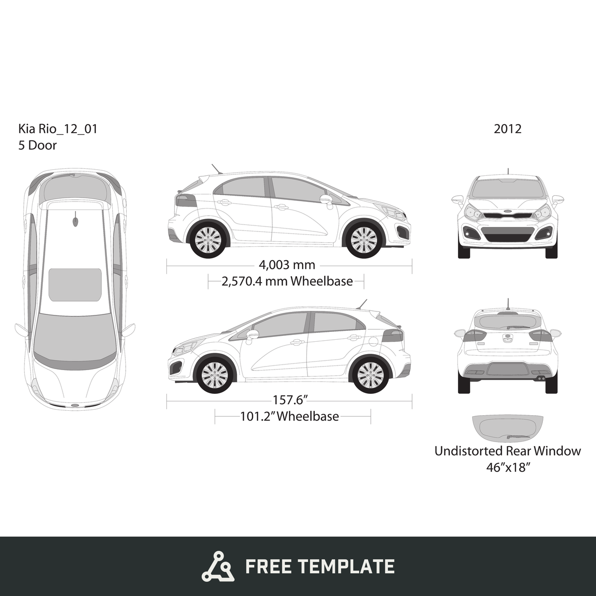 2012 Kia Rio5 free vector vehicle wrap template - GravBase