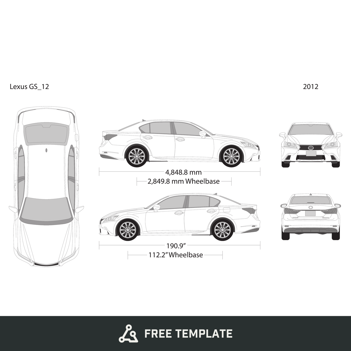 2012 Lexus GS free vector vehicle wrap template - GravBase