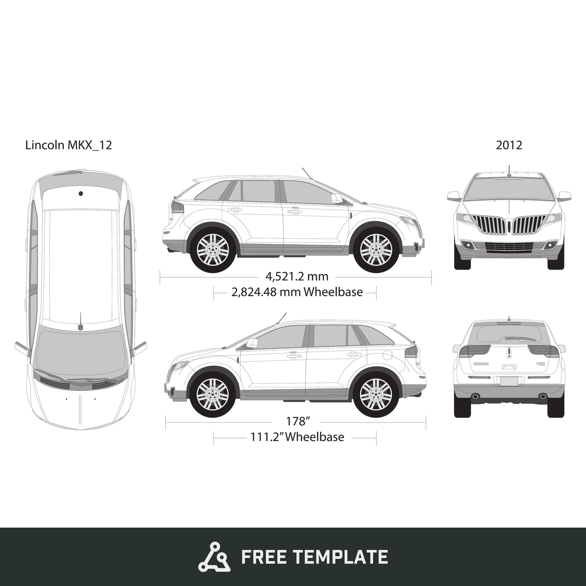 2012 Lincoln MKX free vector vehicle wrap template - GravBase