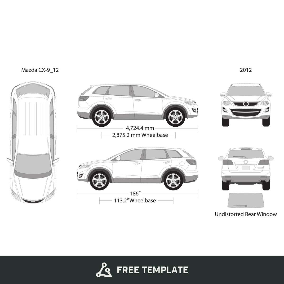 2012 Mazda CX-9 free vector vehicle wrap template - GravBase