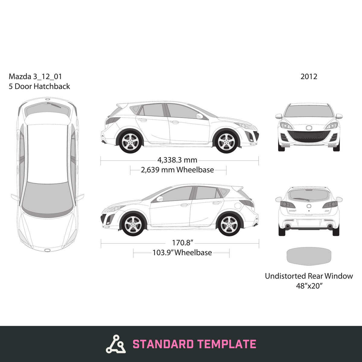 2012 Mazda 3 Hatchback vector wrap template, Design-Ready PDF - GravBase