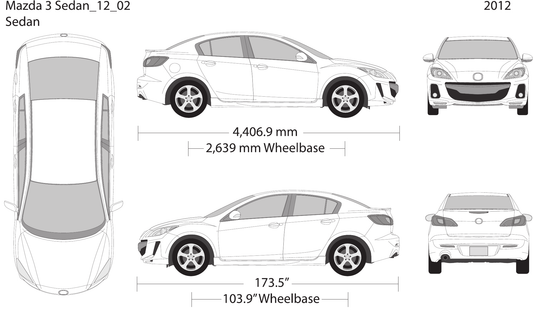 2012 Mazda 3 Sedan vector wrap template, Design-Ready PDF - GravBase