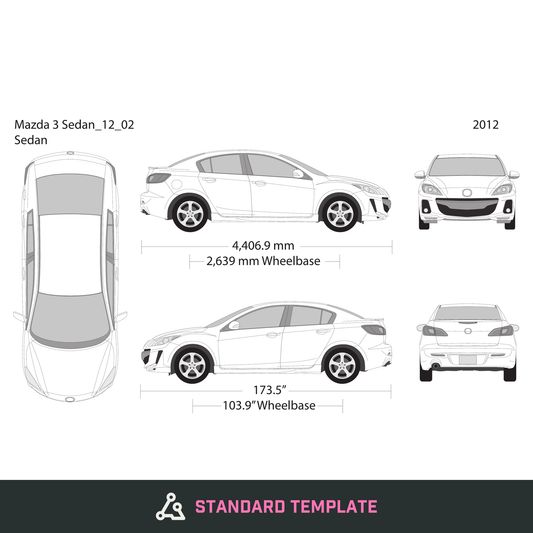 2012 Mazda 3 Sedan vector wrap template, Design-Ready PDF - GravBase