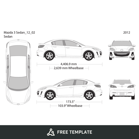 2012 Mazda 3 Sedan free vector vehicle wrap template - GravBase