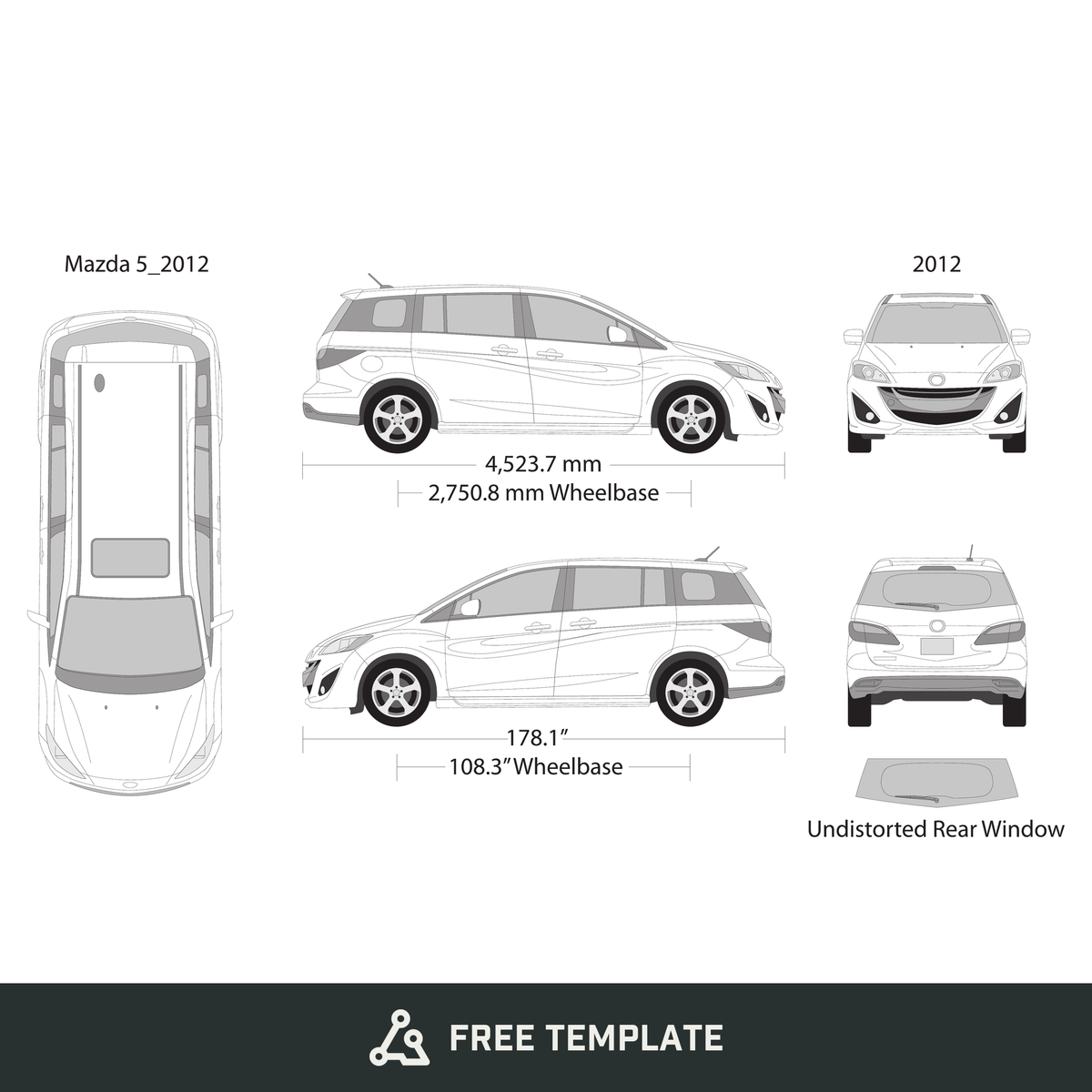 2012 Mazda 5 free vector vehicle wrap template - GravBase