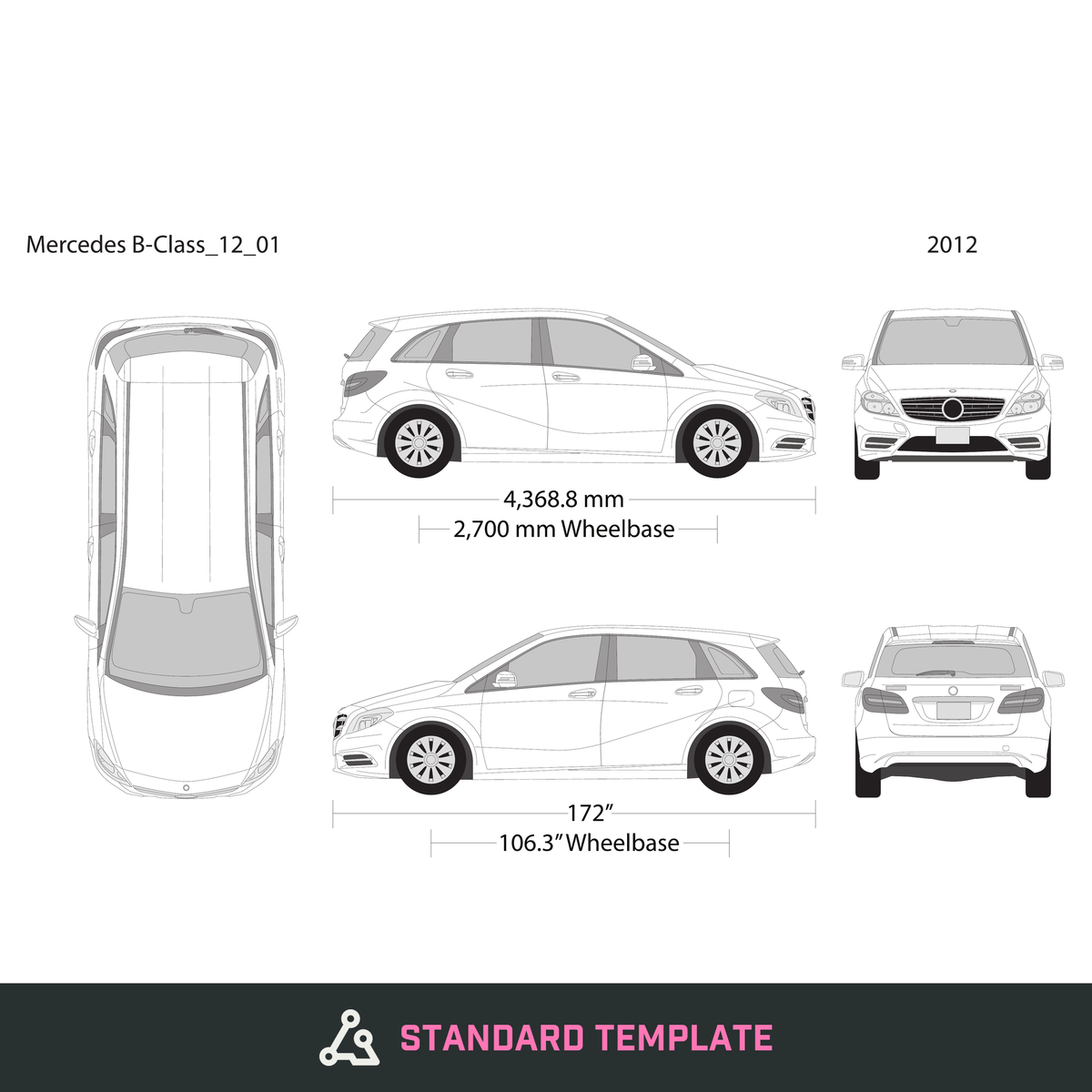 2012 Mercedes B-Class vector wrap template, Design-Ready PDF - GravBase