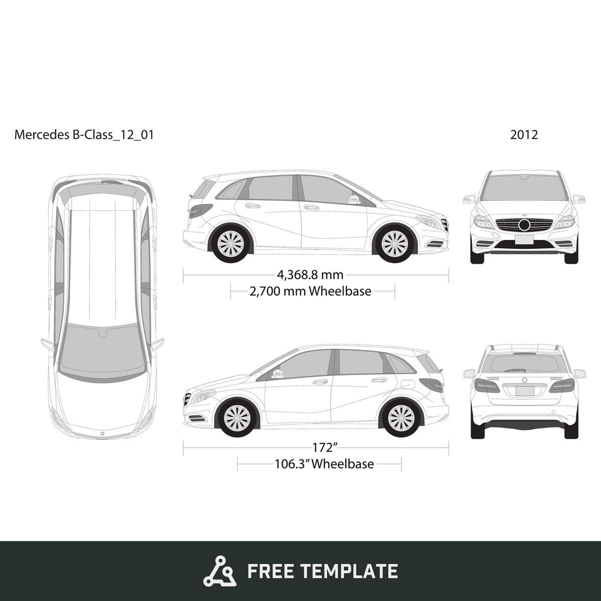 2012 Mercedes B-Class free vector vehicle wrap template - GravBase