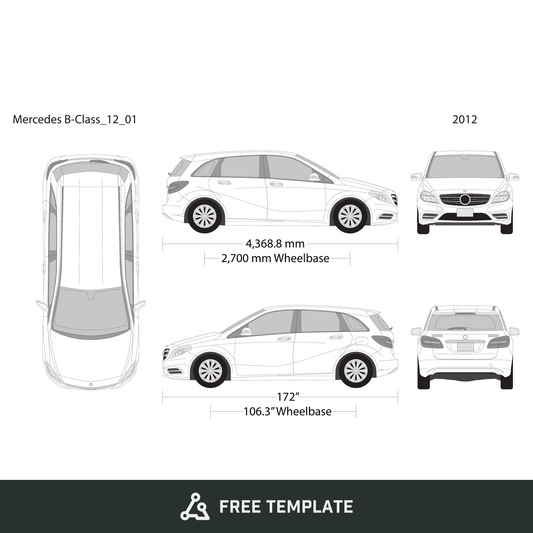 2012 Mercedes B-Class free vector vehicle wrap template - GravBase