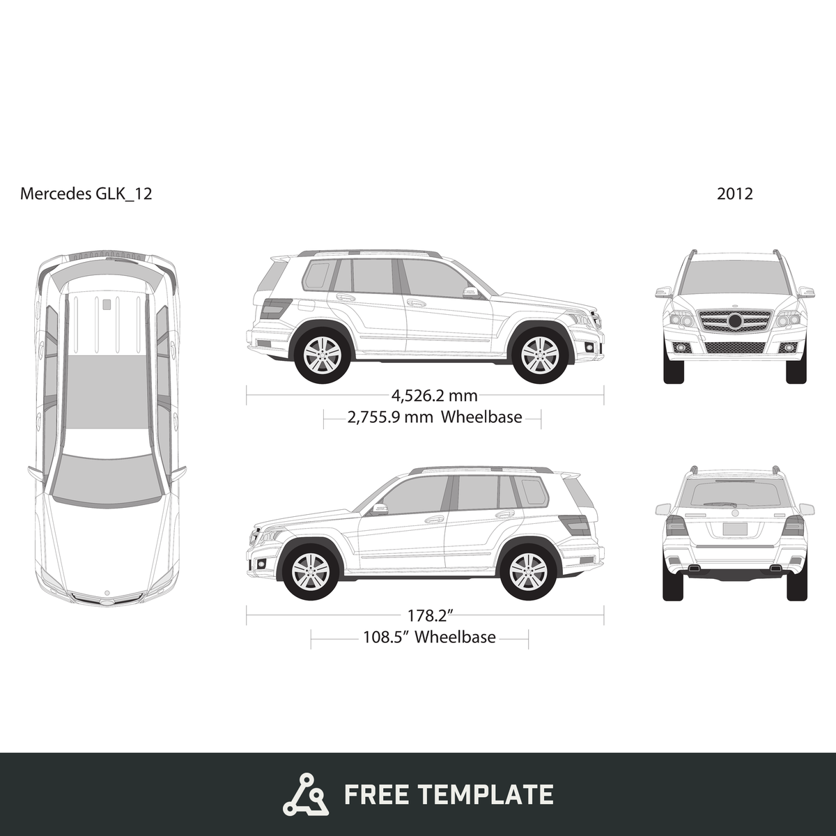 2012 Mercedes GLK free vector vehicle wrap template - GravBase
