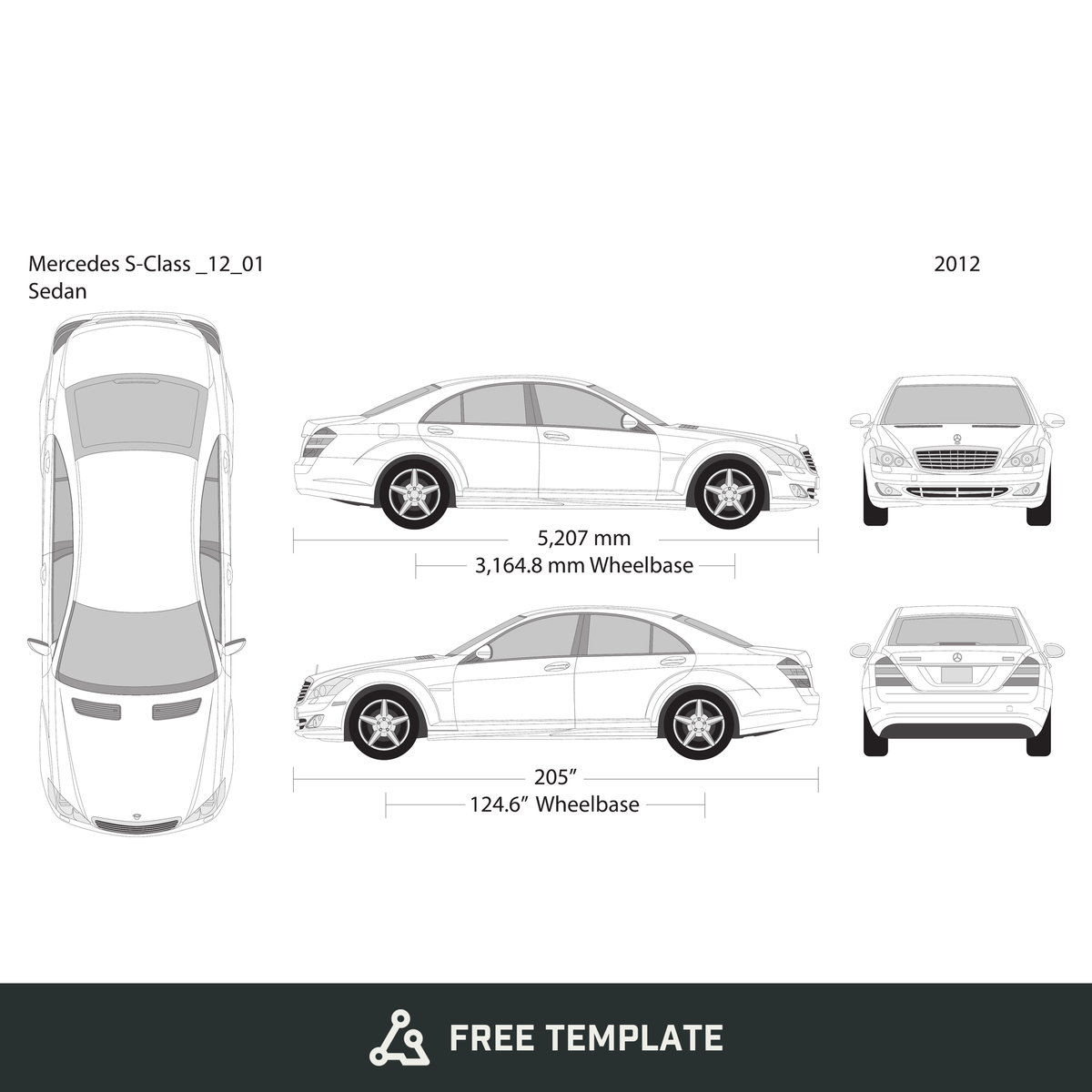 2012 Mercedes S-Class free vector vehicle wrap template - GravBase