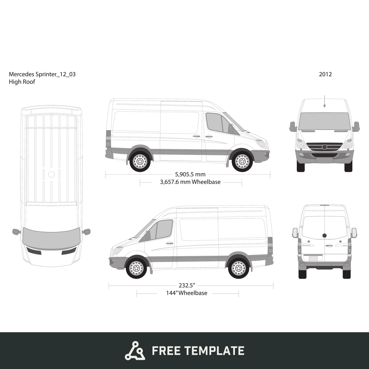 2012 Mercedes Sprinter free vector vehicle wrap template - GravBase