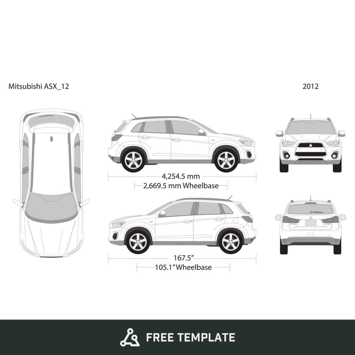 2012 Mitsubishi ASX free vector vehicle wrap template - GravBase