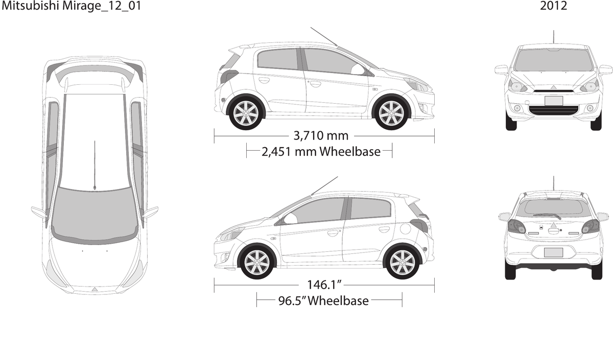 2012 Mitsubishi Mirage vector wrap template, Design-Ready PDF - GravBase