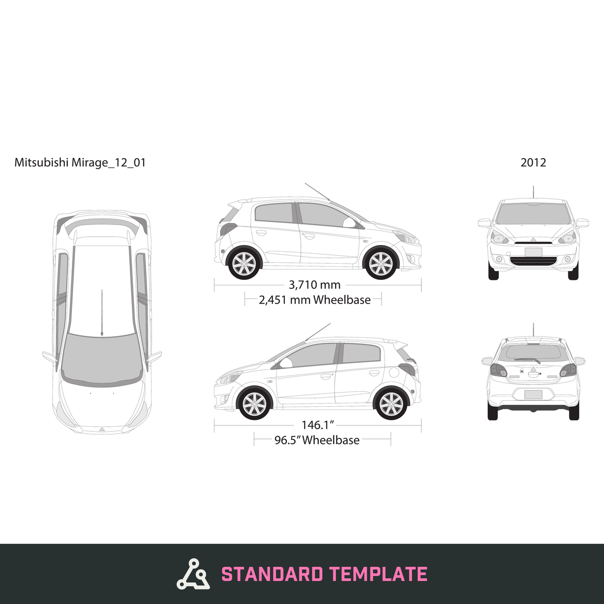 2012 Mitsubishi Mirage vector wrap template, Design-Ready PDF - GravBase