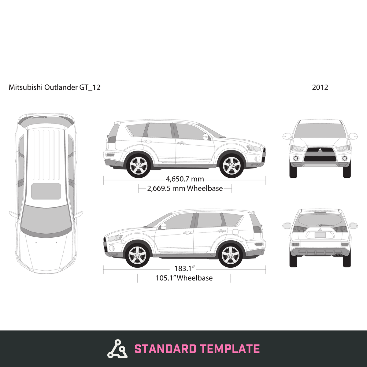 2012 Mitsubishi Outlander GT vector wrap template, Design-Ready PDF - GravBase