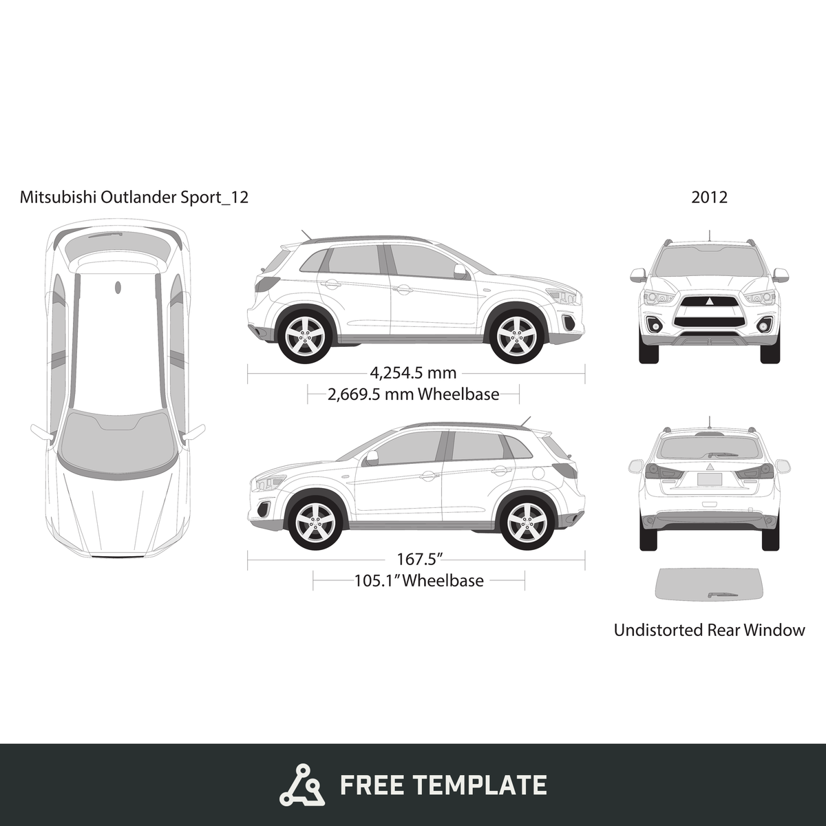 2012 Mitsubishi Outlander Sport free vector vehicle wrap template - GravBase