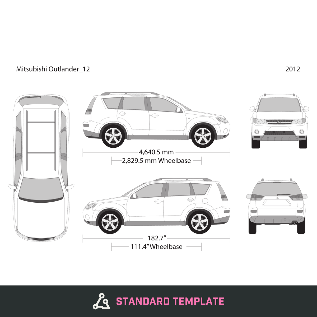 2012 Mitsubishi Outlander vector wrap template, Design-Ready PDF - GravBase