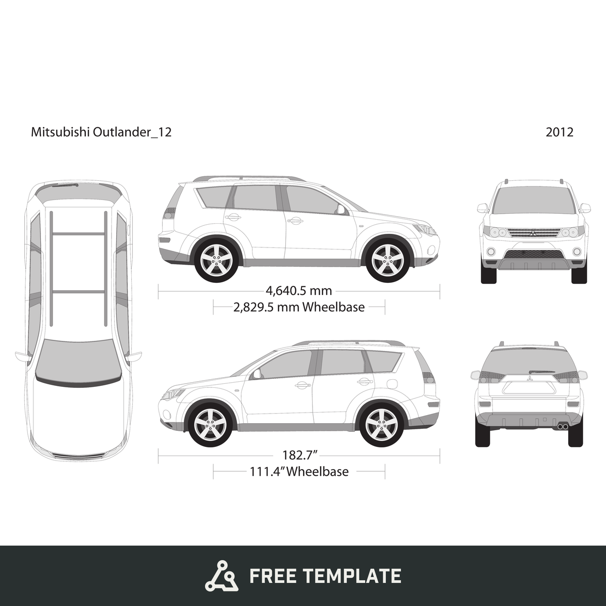 2012 Mitsubishi Outlander free vector vehicle wrap template - GravBase