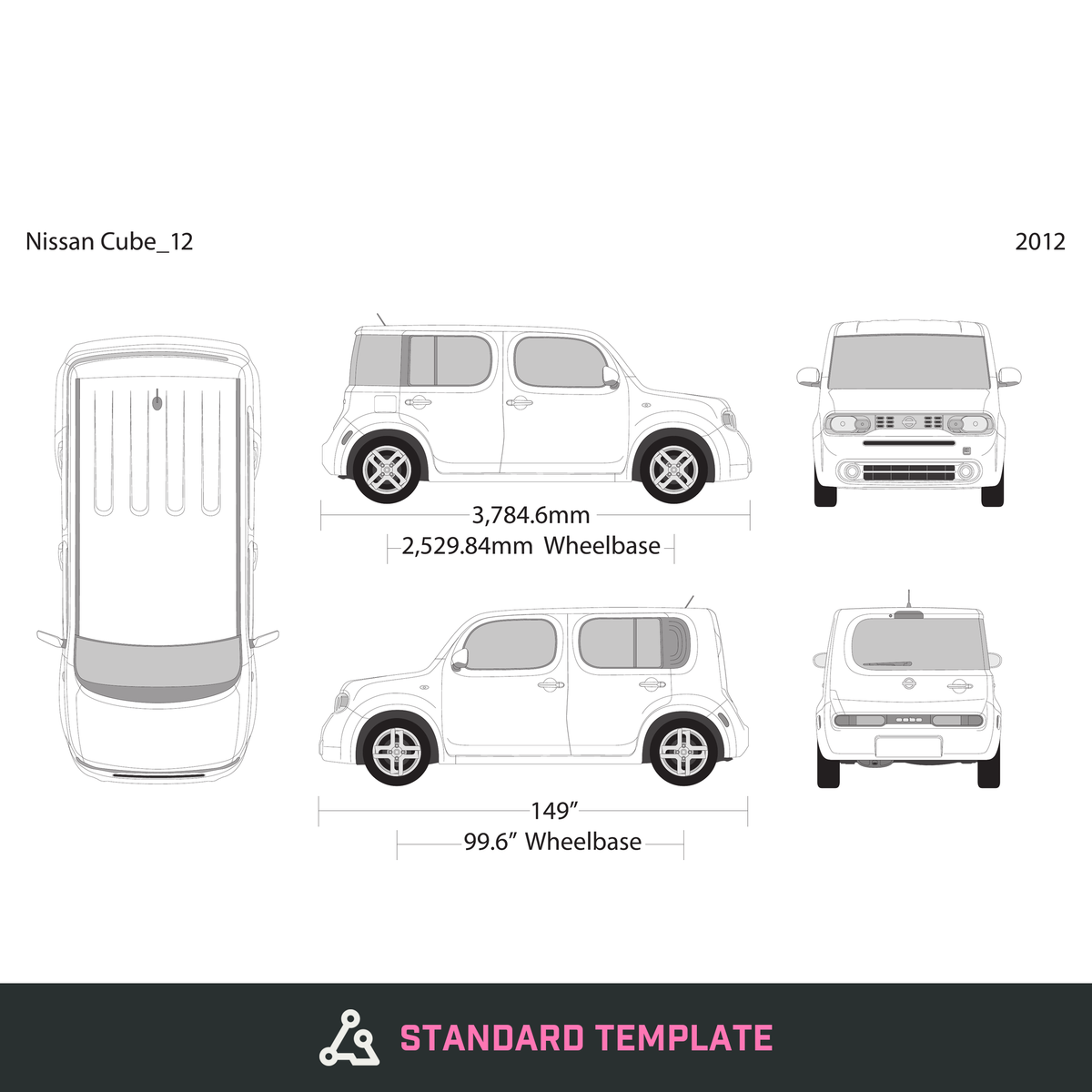 2012 Nissan Cube vector wrap template V01, Design-Ready PDF - GravBase