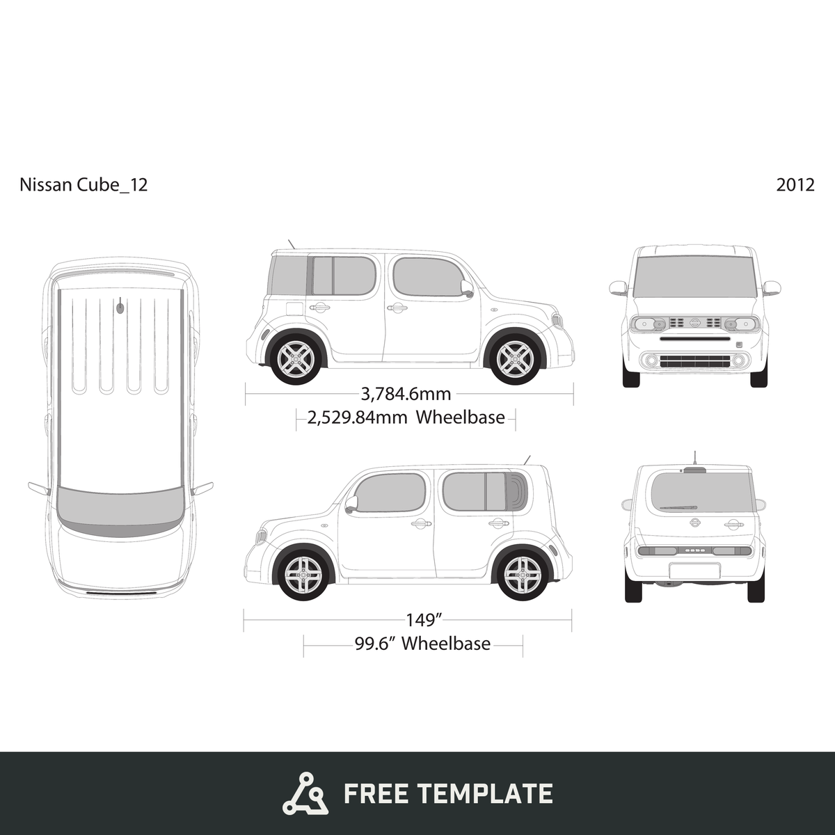 2012 Nissan Cube free vector vehicle wrap template - GravBase