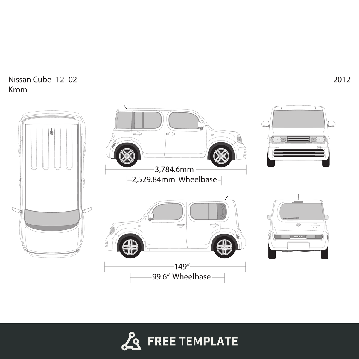 2012 Nissan Cube free vector vehicle wrap template - GravBase