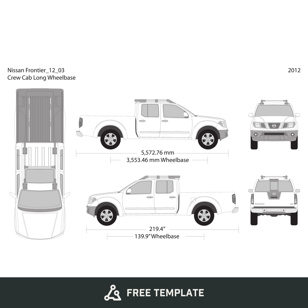 2012 Nissan Frontier front view free vector vehicle wrap template - GravBase