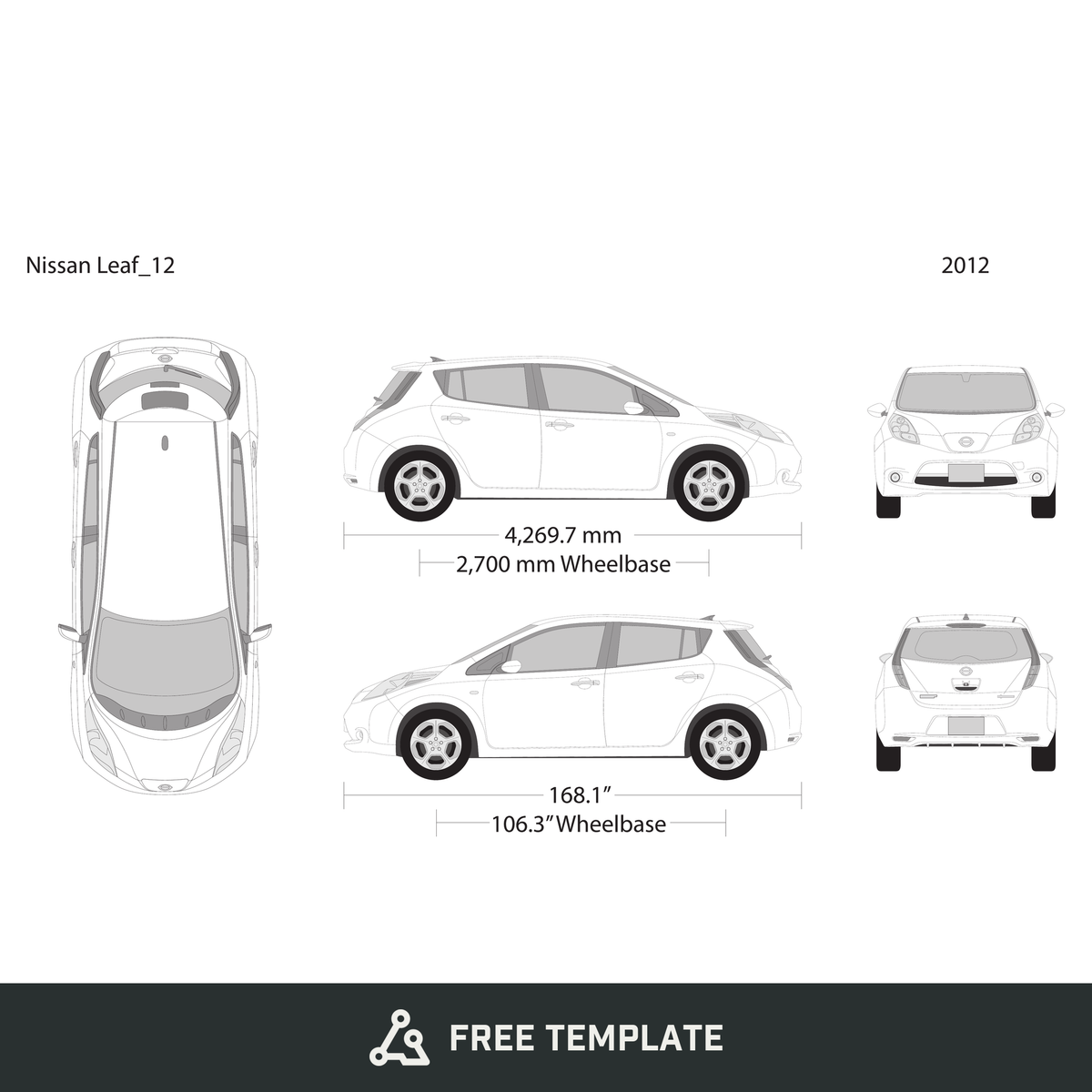 2012 Nissan Leaf free vector vehicle wrap template - GravBase