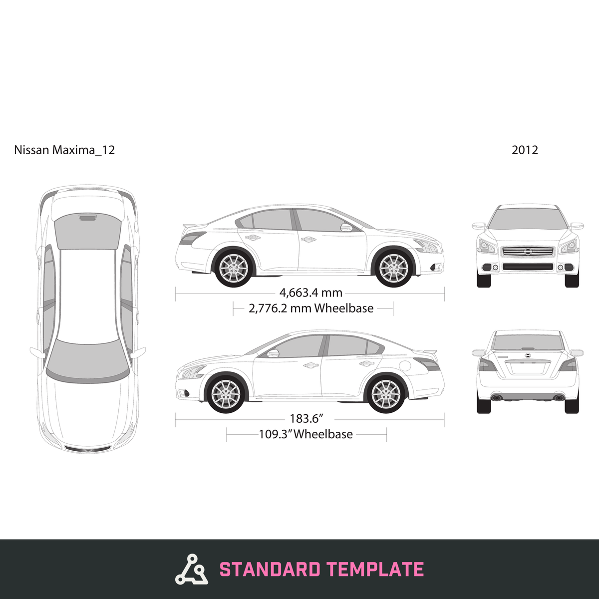 2012 Nissan Maxima vector wrap template, Design-Ready PDF - GravBase