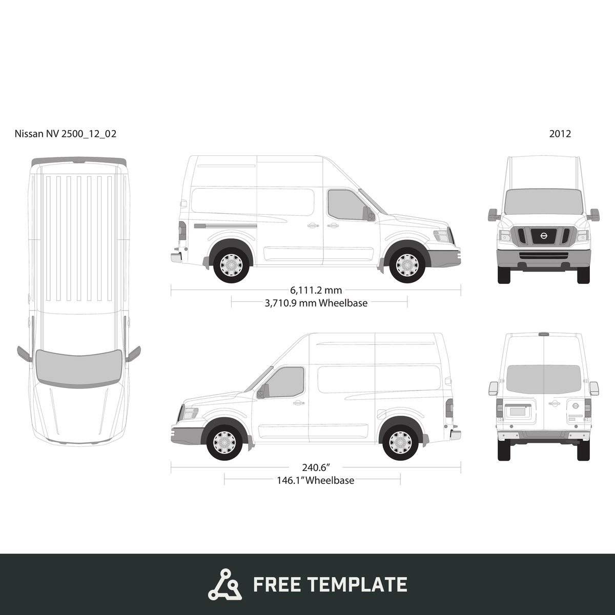 2012 Nissan NV 2500 free vector vehicle wrap template - GravBase