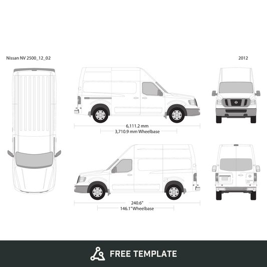 2012 Nissan NV 2500 free vector vehicle wrap template - GravBase