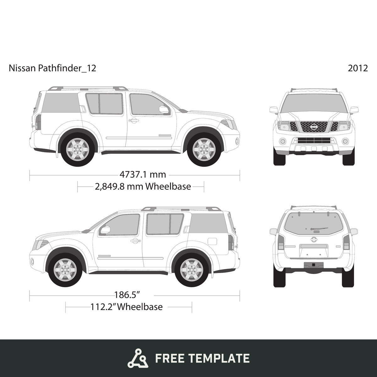 2012 Nissan Pathfinder free vector vehicle wrap template - GravBase