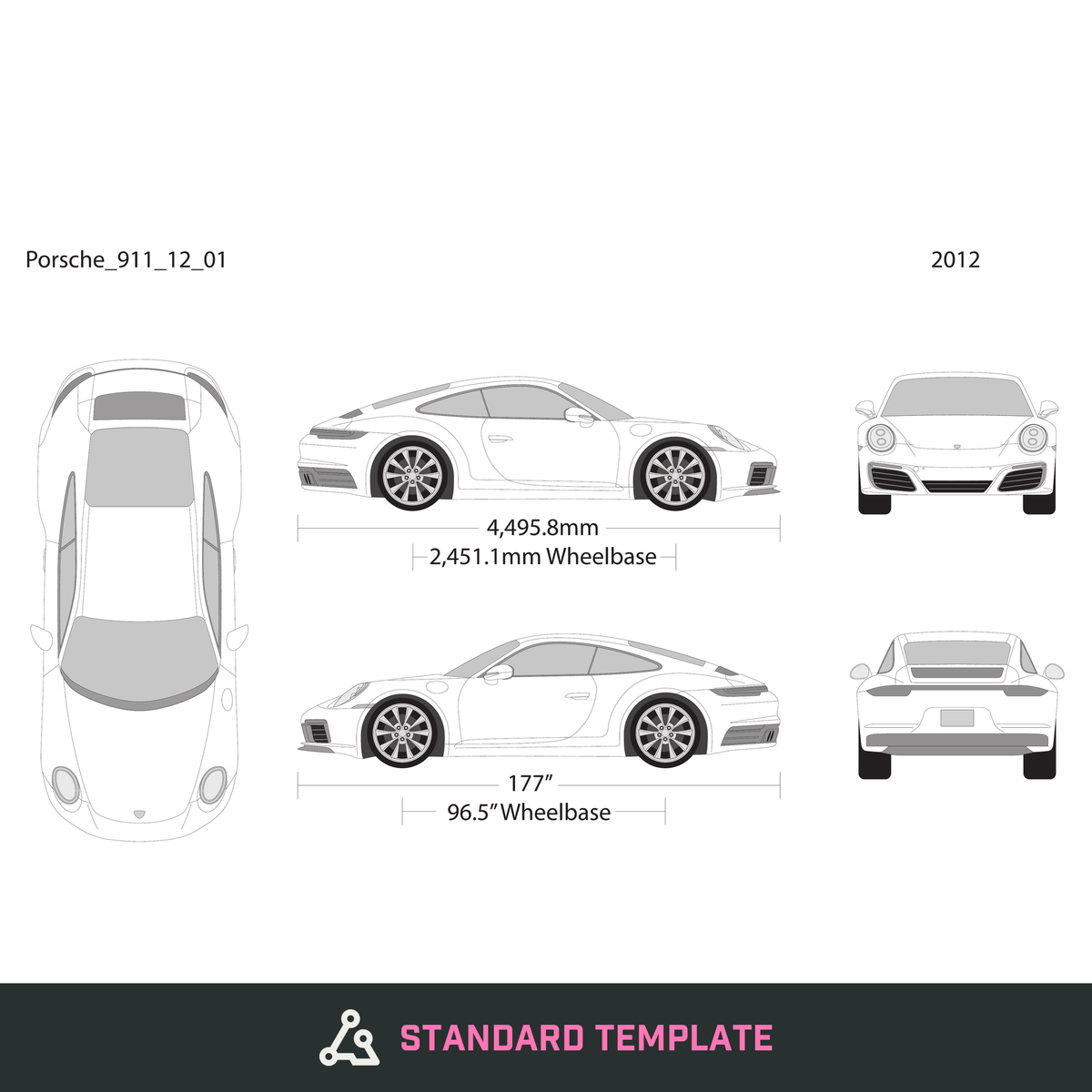 2012 Porsche 911 vector wrap template, Design-Ready PDF - GravBase